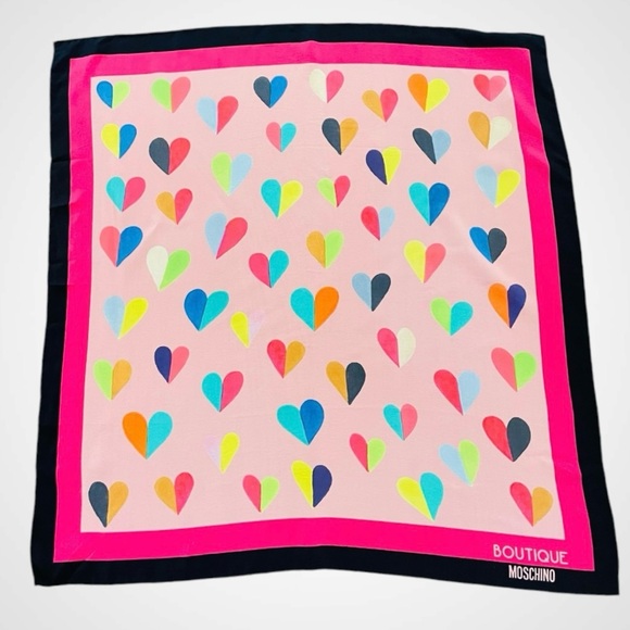 New! MOSCHINO BOUTIQUE SILK SQUARE HEART SCARF NEW 26x26 - Picture 1 of 10